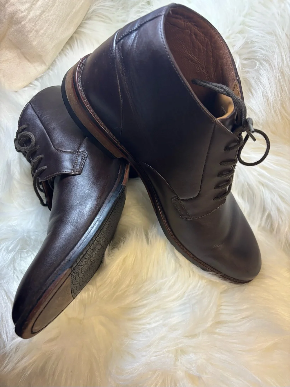 Bostonian Men's Brown Leather Chukka Boots Lace Up Ankle Casual Rubber Sole‎